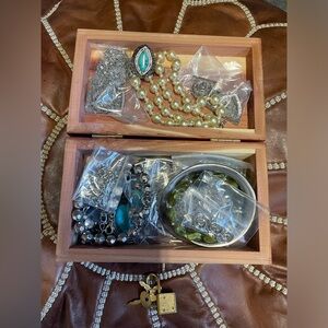 SILVER Estate treasure box w/lock & mystery vintage to modern jewelry,